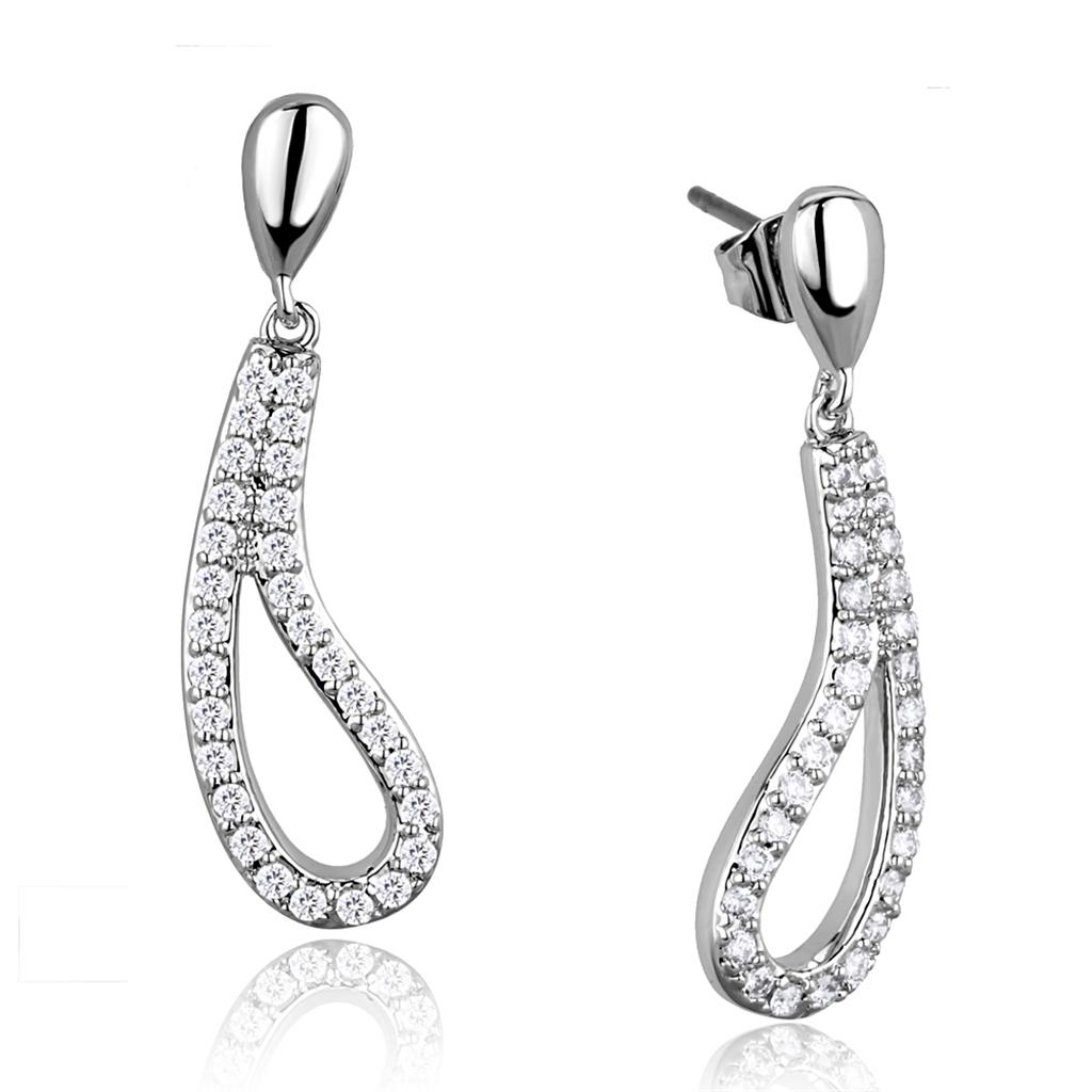 Rhodium Brass Earrings with AAA Grade CZ  in Clear