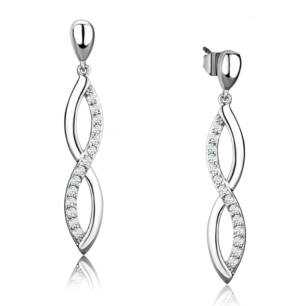 Rhodium Brass Earrings with AAA Grade CZ  in Clear