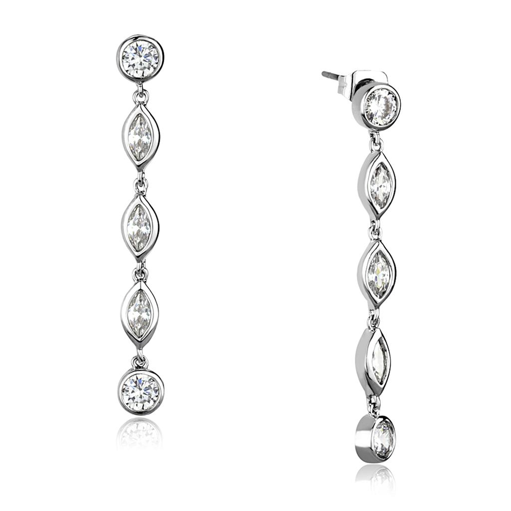Rhodium Brass Earrings with AAA Grade CZ  in Clear