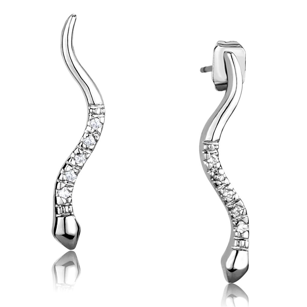 Rhodium Brass Earrings with AAA Grade CZ  in Clear