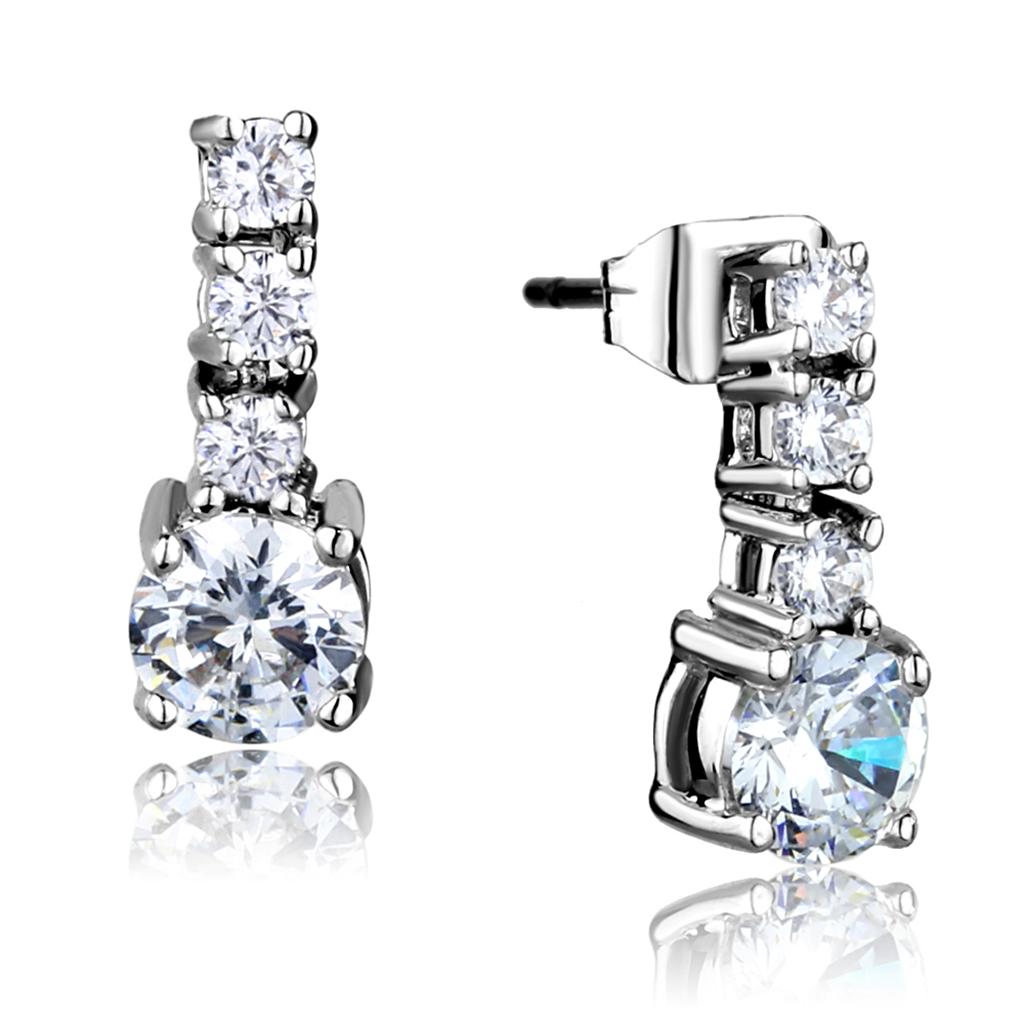 Rhodium Brass Earrings with AAA Grade CZ  in Clear