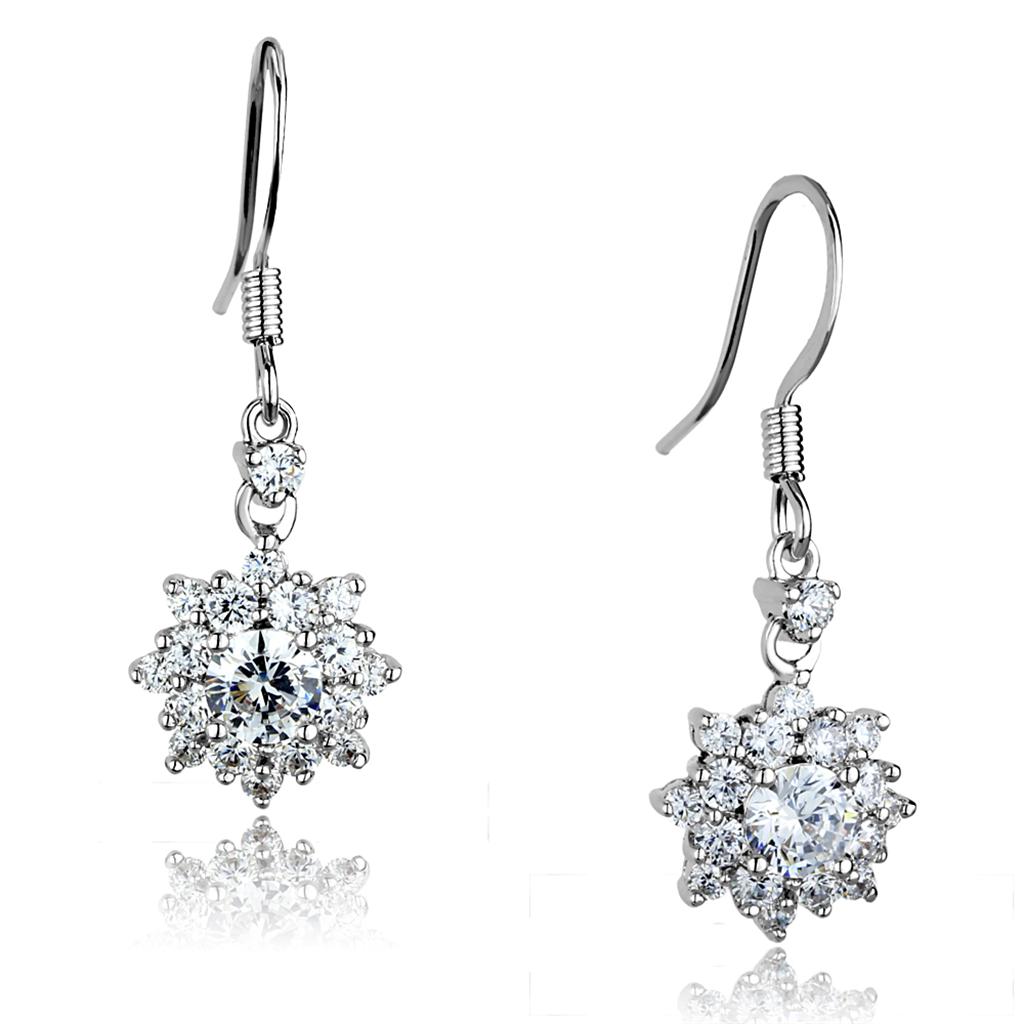 Rhodium Brass Earrings with AAA Grade CZ  in Clear