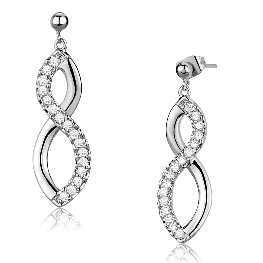 Rhodium Brass Earrings with AAA Grade CZ  in Clear