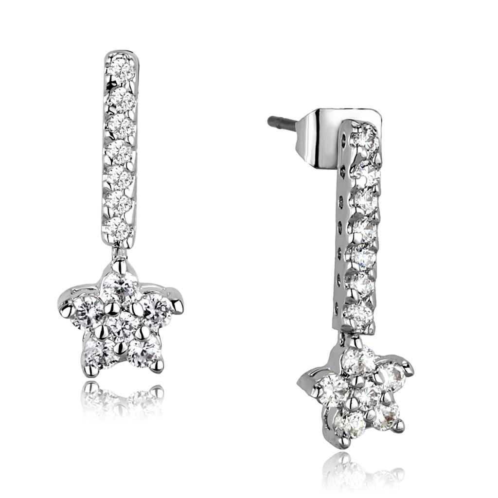 Rhodium Brass Earrings with AAA Grade CZ  in Clear