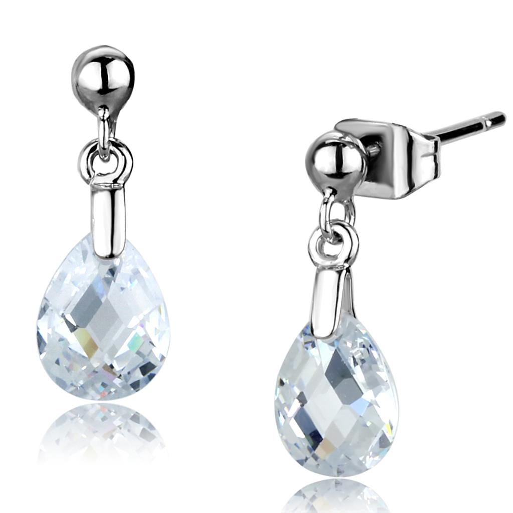 Rhodium Brass Earrings with AAA Grade CZ  in Clear