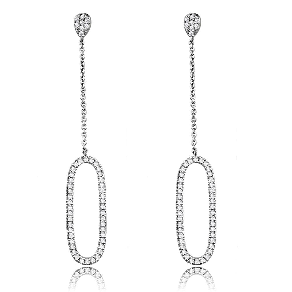 Rhodium Brass Earrings with AAA Grade CZ  in Clear
