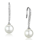 Rhodium Brass Earrings with Synthetic Pearl in White