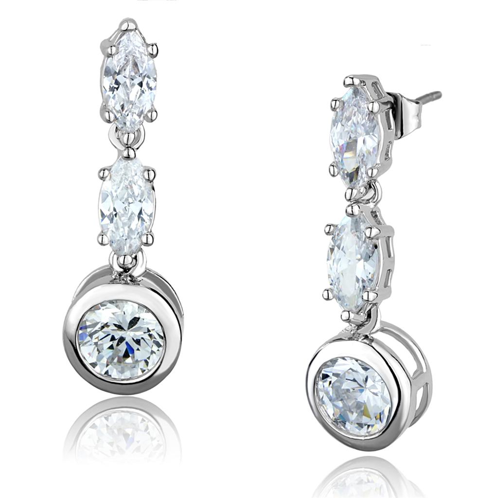 Rhodium Brass Earrings with AAA Grade CZ  in Clear