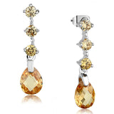 Rhodium Brass Earrings with AAA Grade CZ  in Champagne