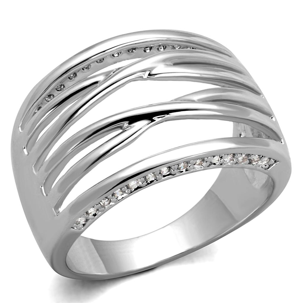 Rhodium Brass Ring with AAA Grade CZ  in Clear