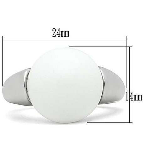 Rhodium Brass Ring with Synthetic Glass Bead in White