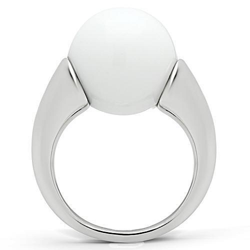 Rhodium Brass Ring with Synthetic Glass Bead in White