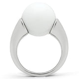 Rhodium Brass Ring with Synthetic Glass Bead in White