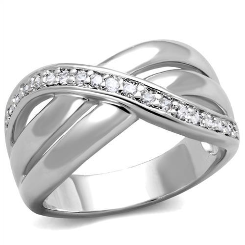 Rhodium Brass Ring with AAA Grade CZ  in Clear