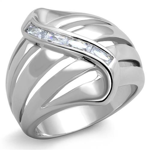 Rhodium Brass Ring with AAA Grade CZ  in Clear