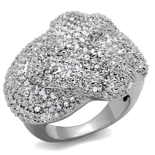 Rhodium Brass Ring with AAA Grade CZ  in Clear