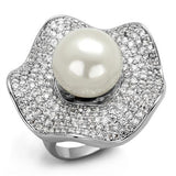 Rhodium Brass Ring with Synthetic Pearl in White