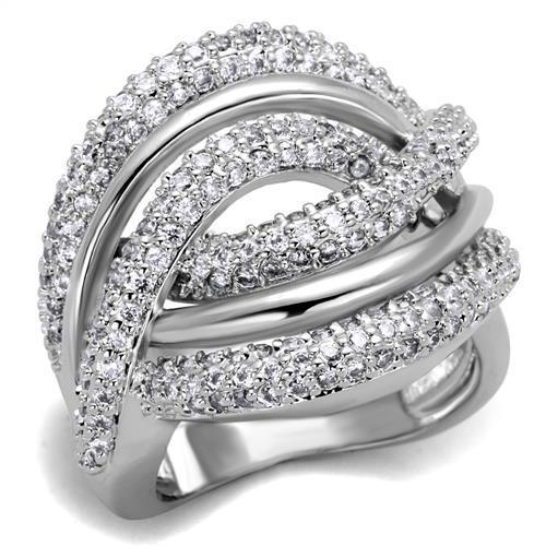 Rhodium Brass Ring with AAA Grade CZ  in Clear