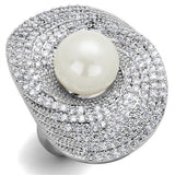 Rhodium Brass Ring with Synthetic Pearl in White