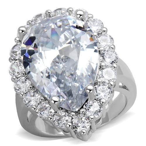 Rhodium Brass Ring with AAA Grade CZ  in Clear