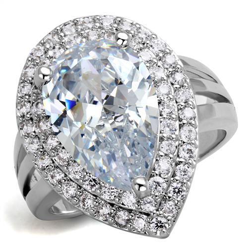 Rhodium Brass Ring with AAA Grade CZ  in Clear