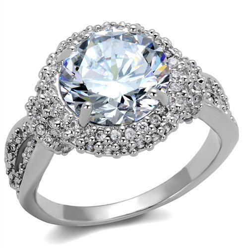 Rhodium Brass Ring with AAA Grade CZ  in Clear