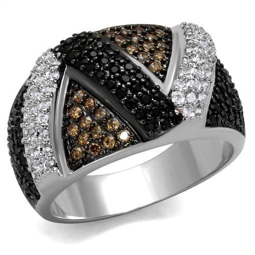Rhodium + Ruthenium Brass Ring with AAA Grade CZ  in Multi Color