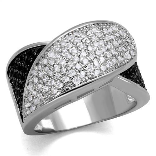 Rhodium + Ruthenium Brass Ring with AAA Grade CZ  in Black Diamond