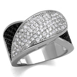 Rhodium + Ruthenium Brass Ring with AAA Grade CZ  in Black Diamond