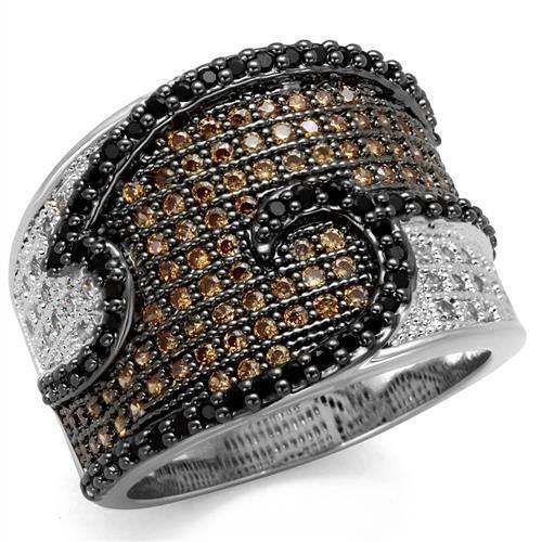 Rhodium + Ruthenium Brass Ring with AAA Grade CZ  in Multi Color