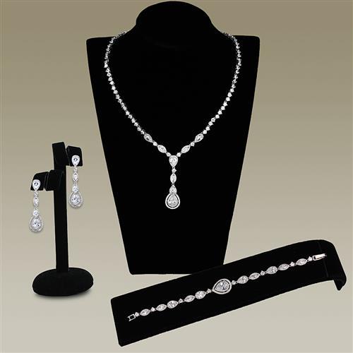 Rhodium Brass Jewelry Sets with AAA Grade CZ  in Clear