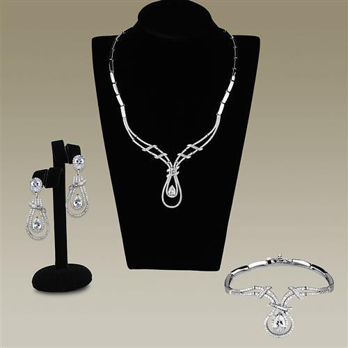 Rhodium Brass Jewelry Sets with AAA Grade CZ  in Clear