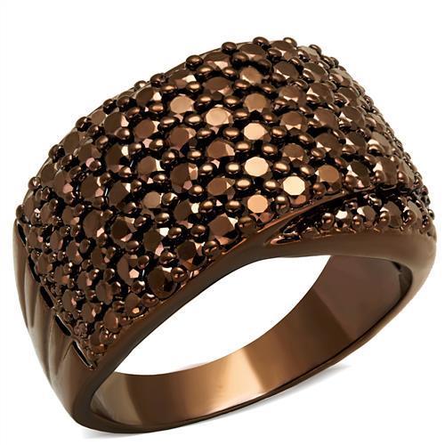IP Coffee light Brass Ring with AAA Grade CZ  in Light Coffee