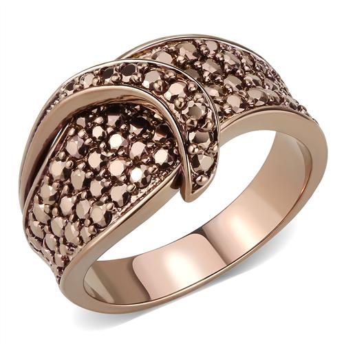 IP Coffee light Brass Ring with AAA Grade CZ  in Light Coffee