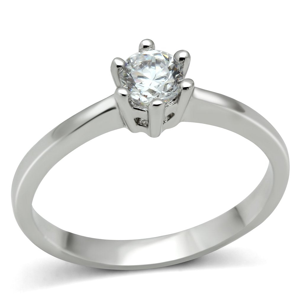 Rhodium Brass Ring with AAA Grade CZ  in Clear