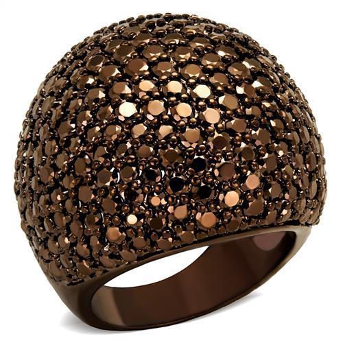 IP Coffee light Brass Ring with AAA Grade CZ  in Light Coffee