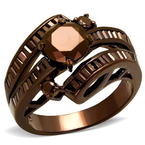 IP Coffee light Brass Ring with AAA Grade CZ  in Light Coffee
