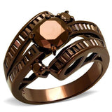 IP Coffee light Brass Ring with AAA Grade CZ  in Light Coffee