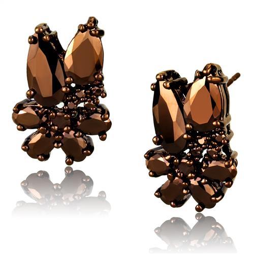 IP Coffee light Brass Earrings with AAA Grade CZ  in Light Coffee