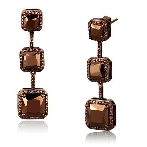 IP Coffee light Brass Earrings with AAA Grade CZ  in Light Coffee