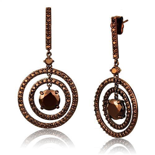 IP Coffee light Brass Earrings with AAA Grade CZ  in Light Coffee