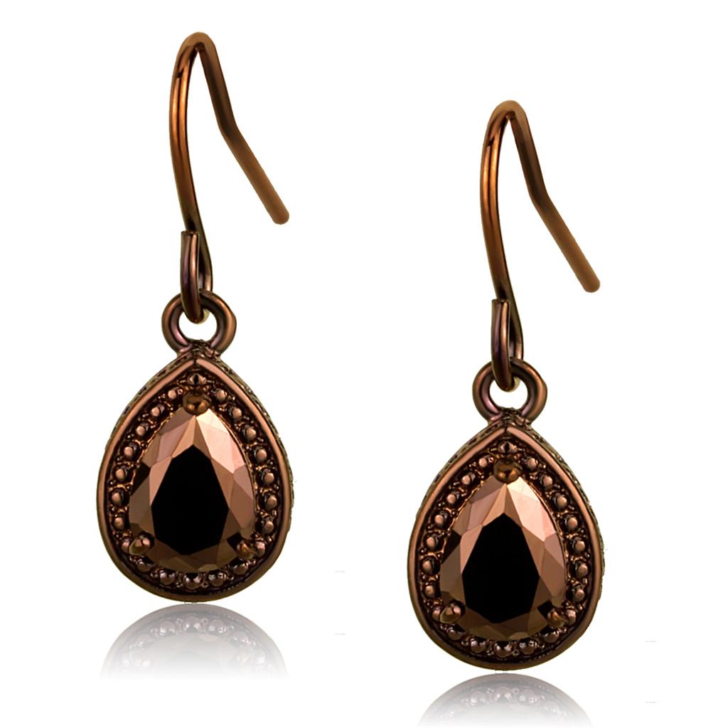 IP Coffee light Brass Earrings with AAA Grade CZ  in Light Coffee