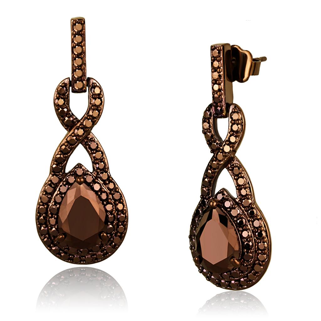 IP Coffee light Brass Earrings with AAA Grade CZ  in Light Coffee