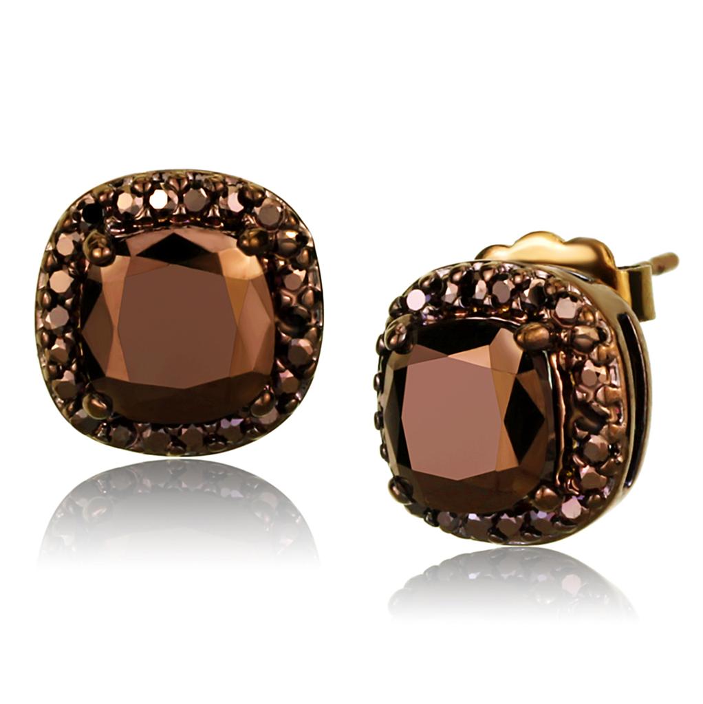 IP Coffee light Brass Earrings with AAA Grade CZ  in Light Coffee