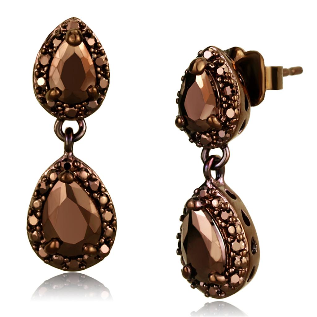 IP Coffee light Brass Earrings with AAA Grade CZ  in Light Coffee