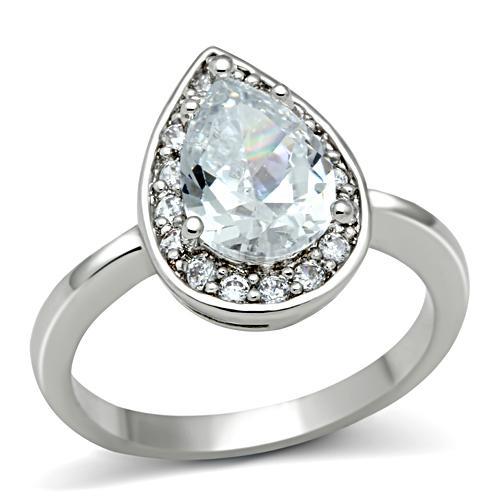 Rhodium Brass Ring with AAA Grade CZ  in Clear