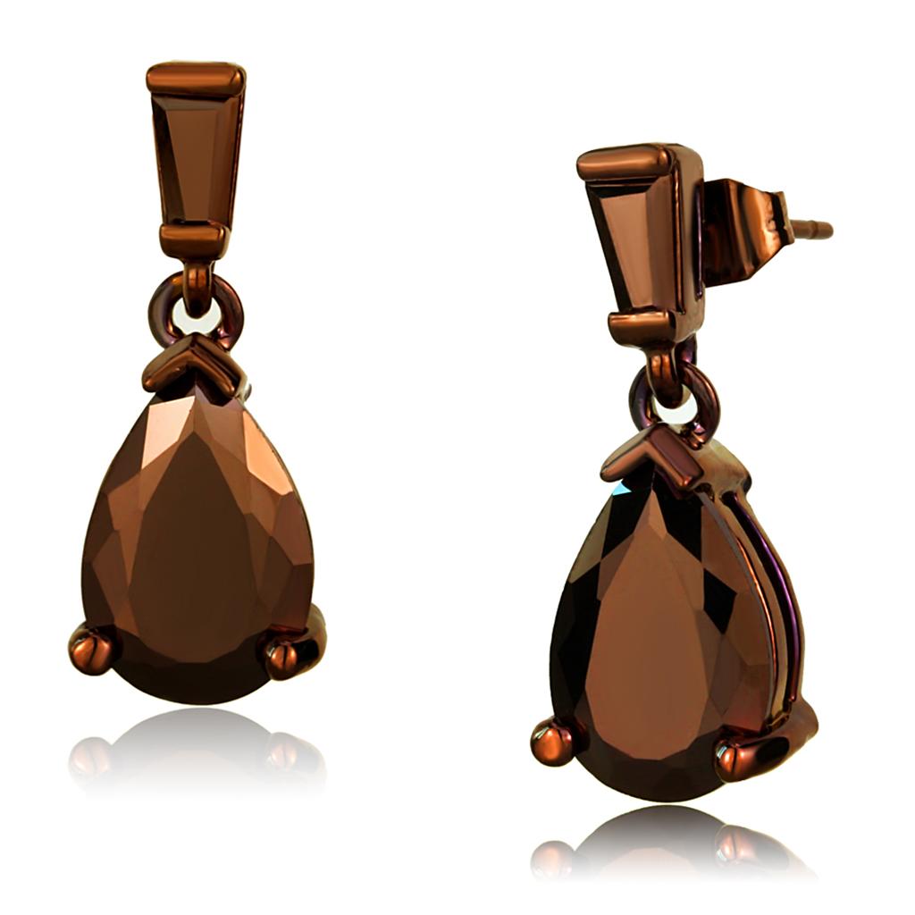 IP Coffee light Brass Earrings with AAA Grade CZ  in Light Coffee