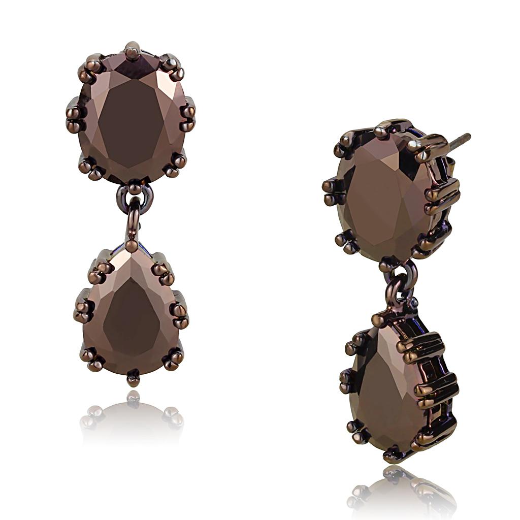IP Coffee light Brass Earrings with AAA Grade CZ  in Light Coffee