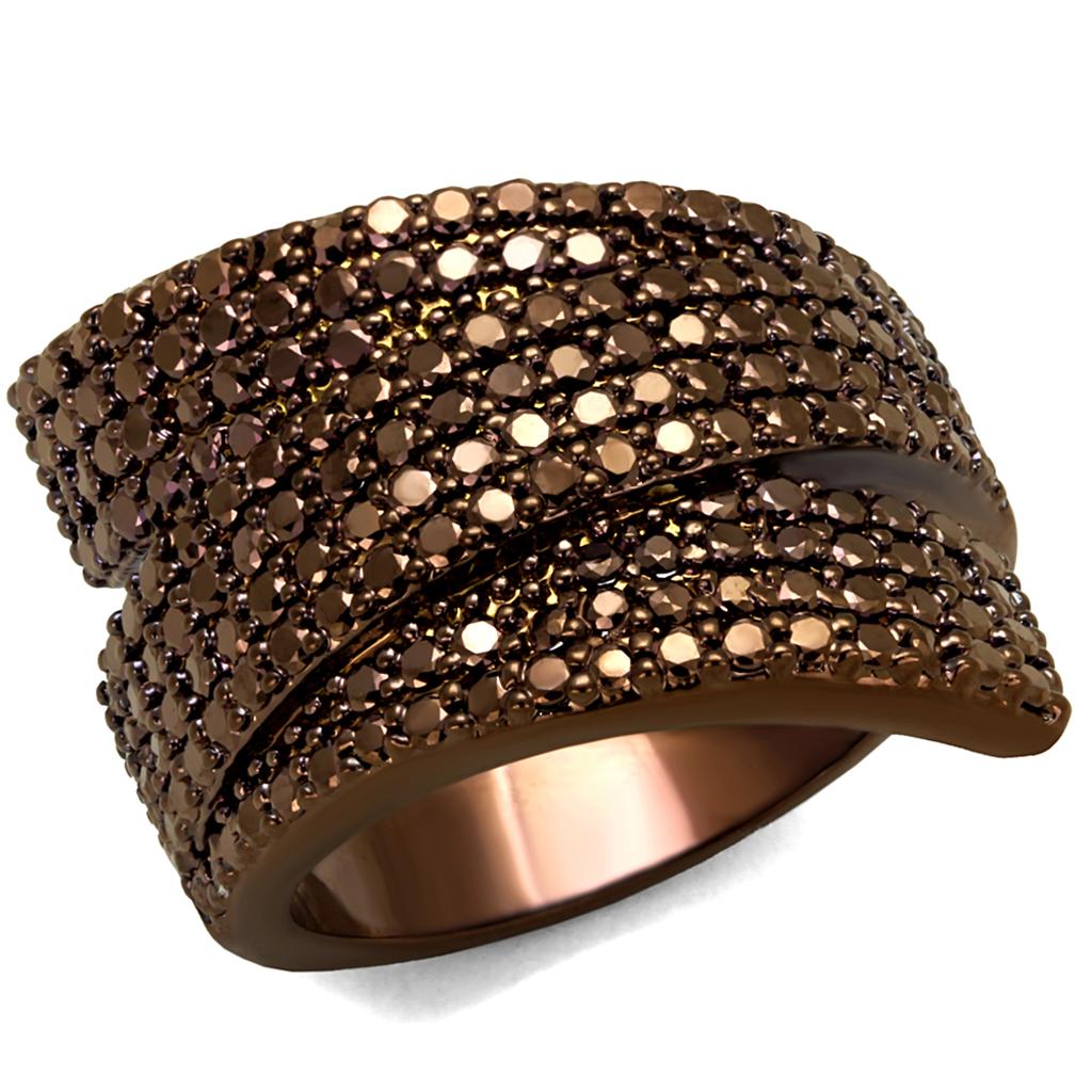IP Coffee light Brass Ring with AAA Grade CZ  in Light Coffee