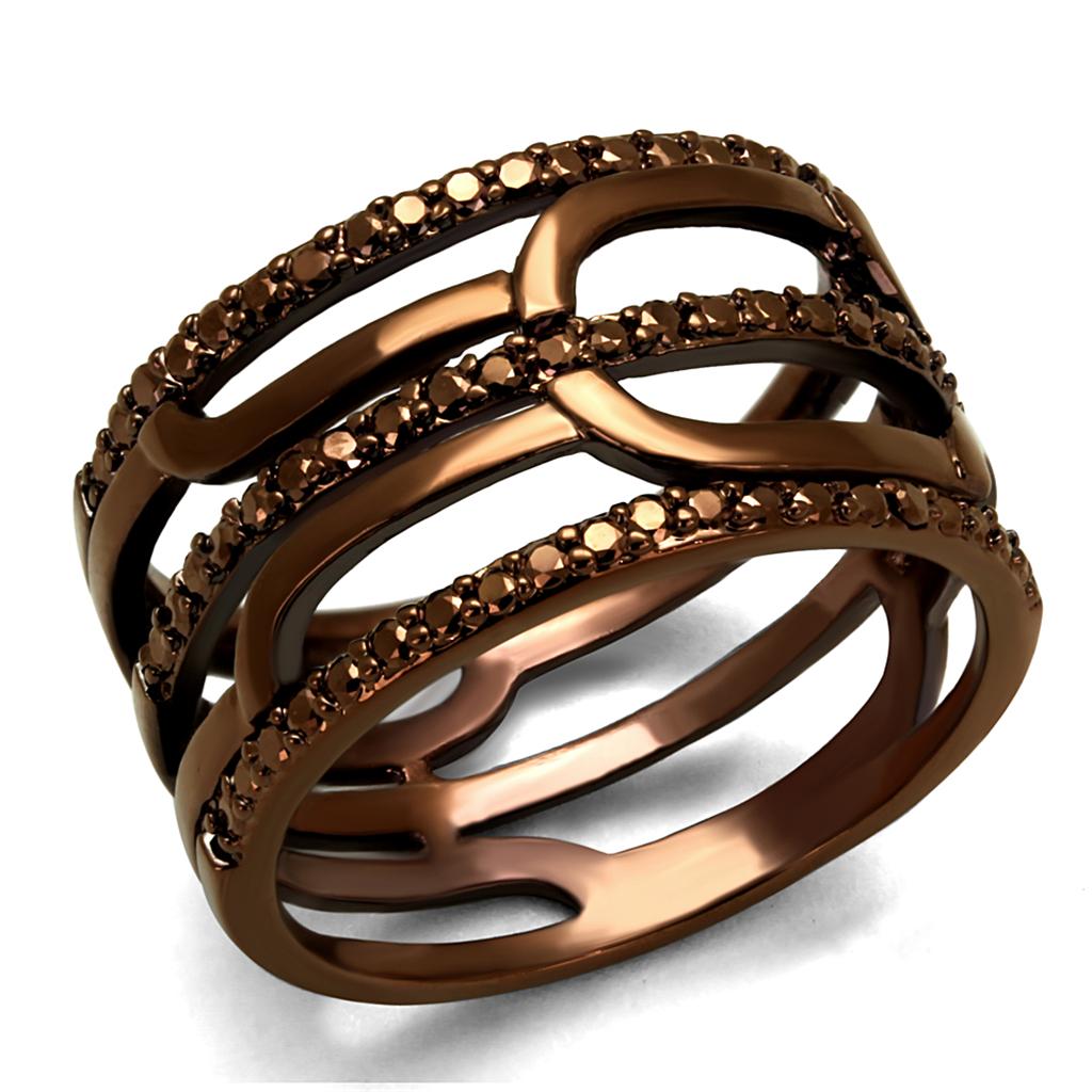 IP Coffee light Brass Ring with AAA Grade CZ  in Light Coffee
